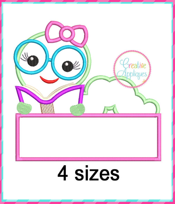 Bookworm Girl Frame Applique Design - Image 3