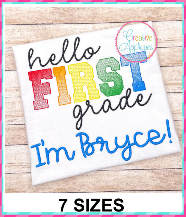 Hello First Grade Sketch Stitch Embroidery Design