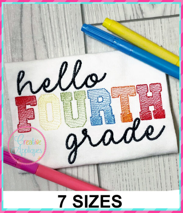 Hello Fourth Grade Sketch Stitch Embroidery Design