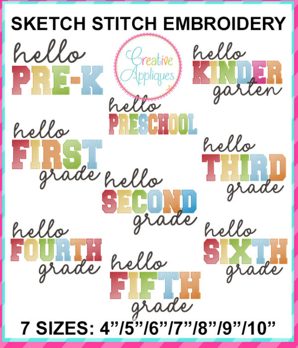 Hello Grade Sketch Stitch Embroidery Design Set