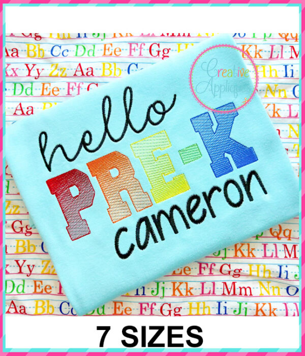 Hello Pre-K Sketch Stitch Embroidery Design