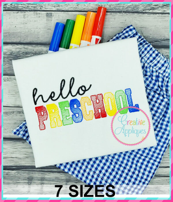 Hello Preschool Sketch Stitch Embroidery Design