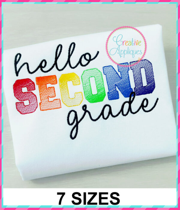 Hello Second Grade Sketch Stitch Embroidery Design