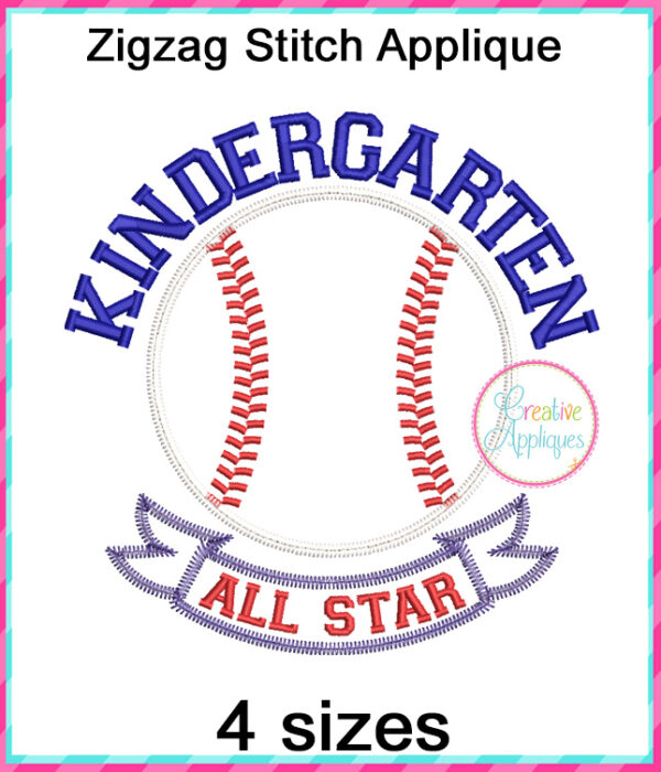 Kindergarten All Star Baseball Applique Design - Image 2