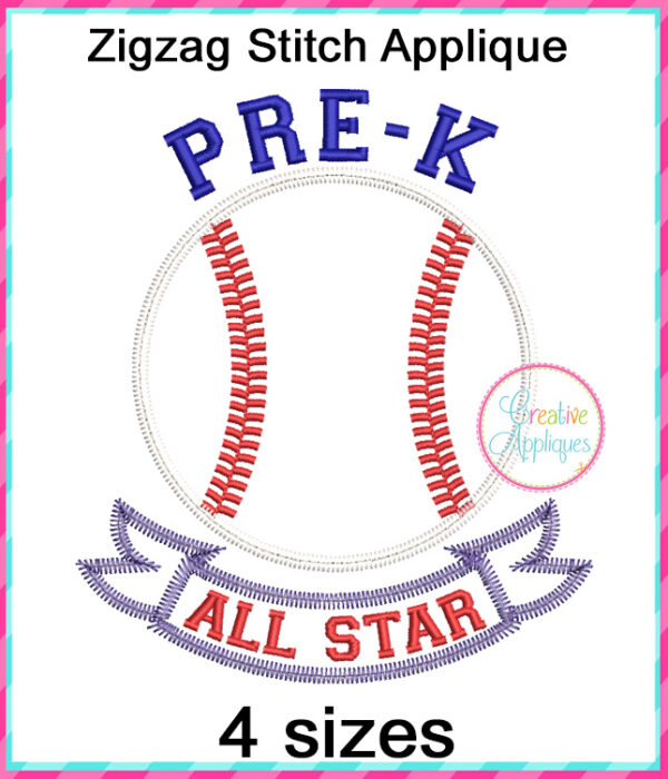 Pre-K All Star Baseball Applique Design - Image 2