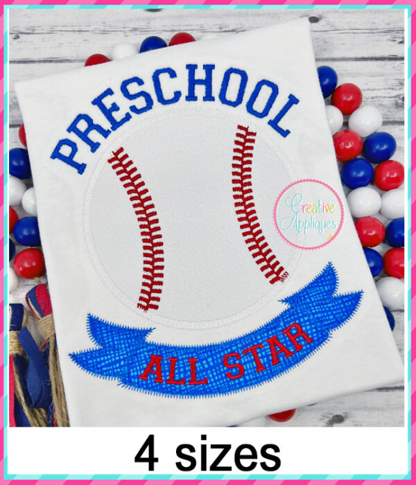 Preschool All Star Baseball Applique Design