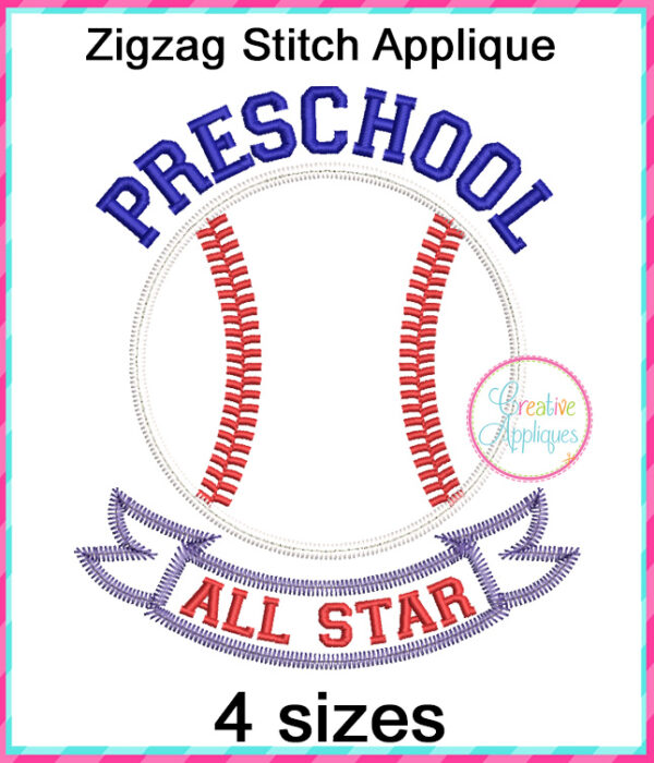 Preschool All Star Baseball Applique Design - Image 2