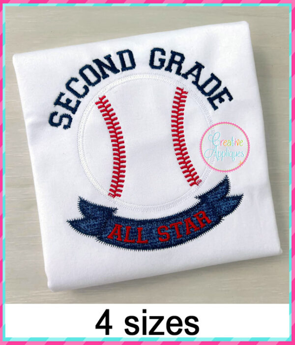 Second Grade All Star Baseball Applique Design