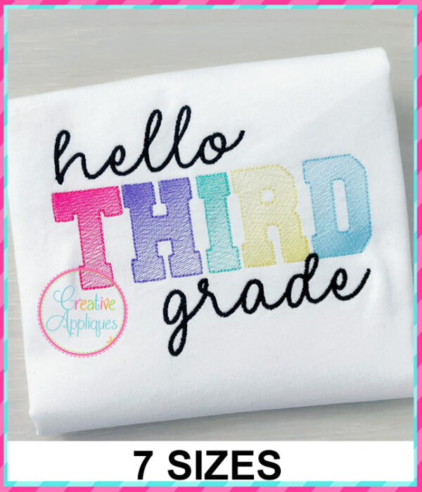 Hello Third Grade Sketch Stitch Embroidery Design - Image 2