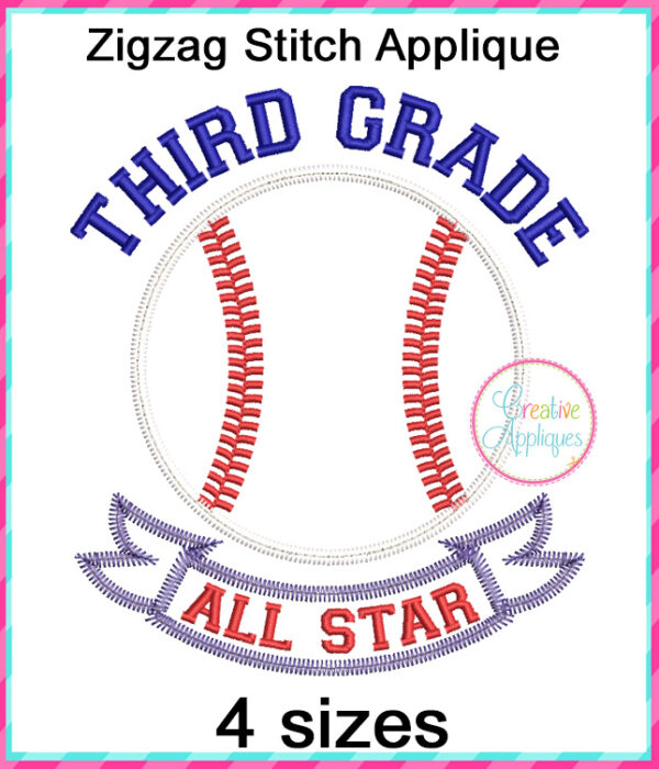 Third Grade All Star Baseball Applique Design - Image 2