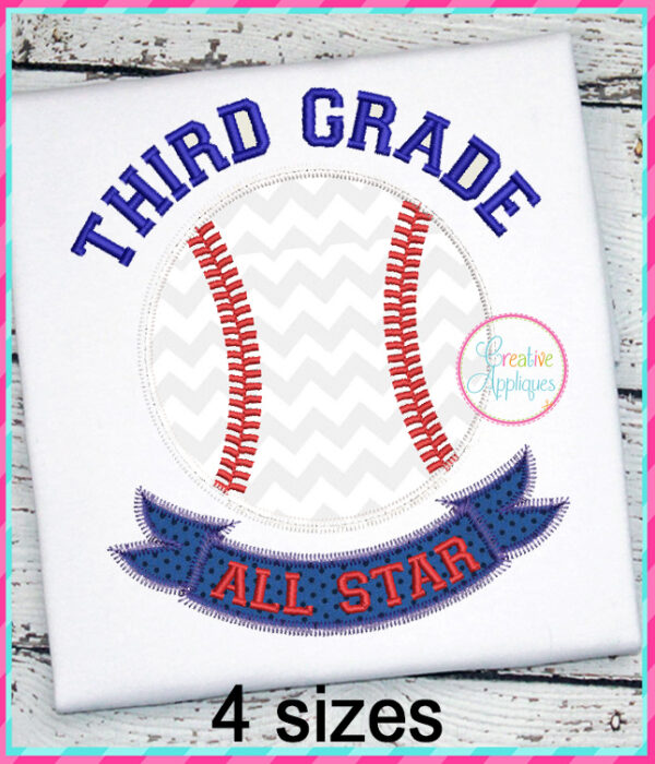 Third Grade All Star Baseball Applique Design