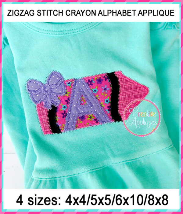 Crayon Bow Alphabet Applique Zigzag Stitch - Image 5