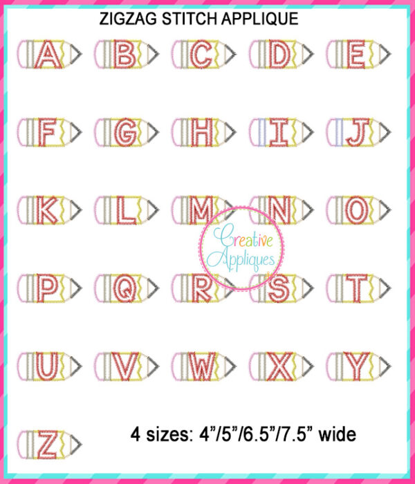 Pencil Alphabet Applique Zigzag Stitch - Image 3