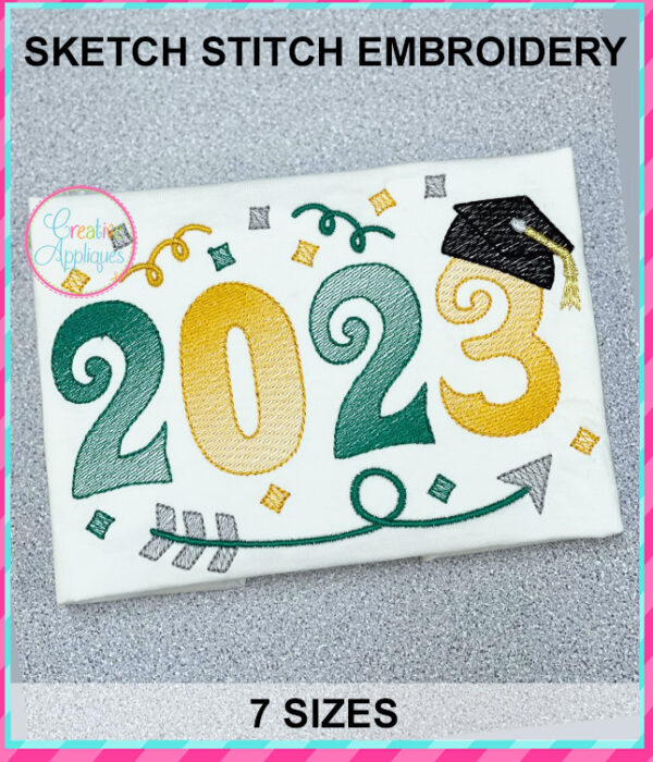 2023 Graduate Sketch Stitch Arrow Embroidery Design