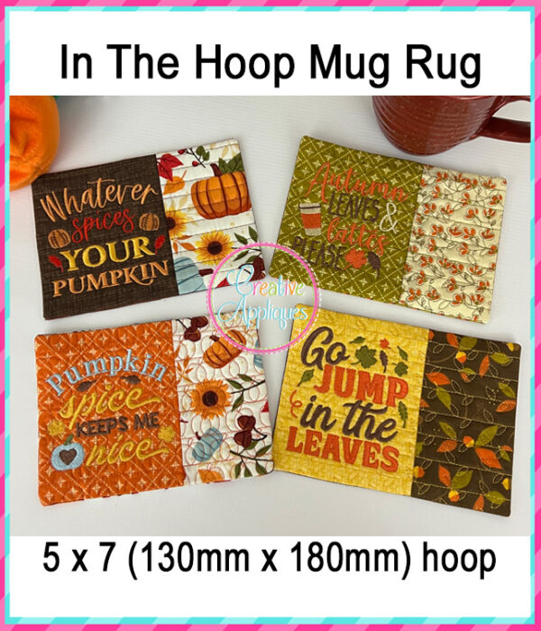 Fall Mug Rug In The Hoop Embroidery Design Set