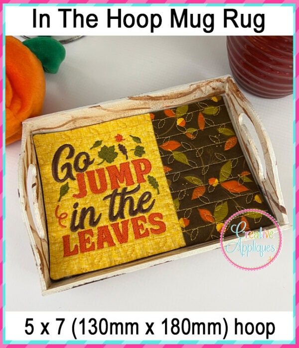 Go Jump In The Leaves Mug Rug In The Hoop Embroidery Design - Image 2