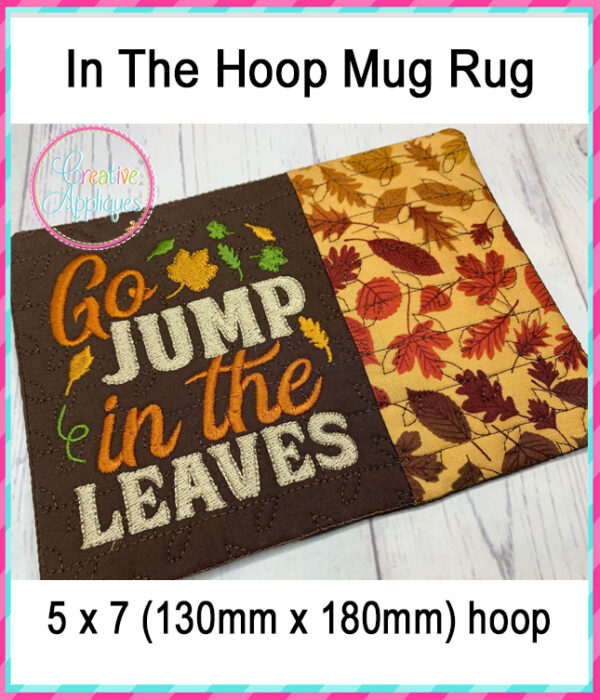 Go Jump In The Leaves Mug Rug In The Hoop Embroidery Design - Image 3