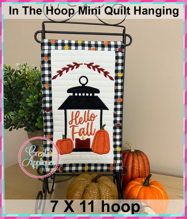 Hello Fall In The Hoop Quilted Mini Hanging Embroidery Design 7x11