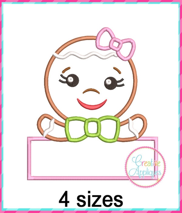 Gingerbread Girl Frame Applique Design - Image 2