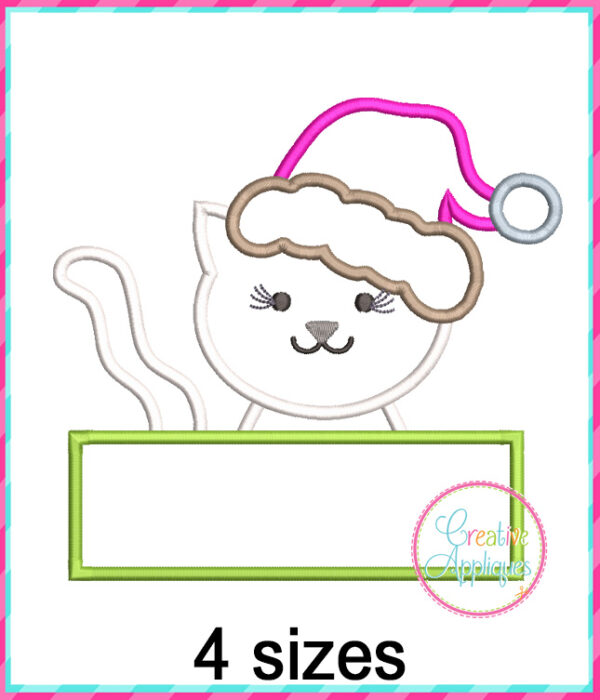 Santa Cat Girl Frame Applique Design - Image 3