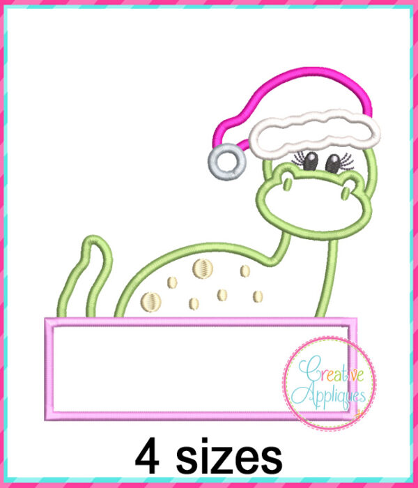 Santa Dinosaur Girl Frame Applique Design - Image 2