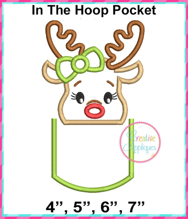 Girl Reindeer Pocket Applique Design Set - Image 5