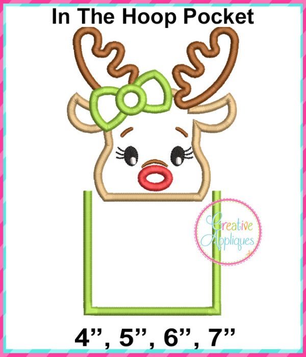 Girl Reindeer Pocket Applique Design Set - Image 3