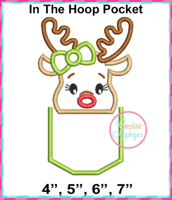 Girl Reindeer Pocket Applique Design Set - Image 4