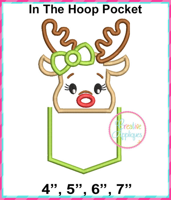 Girl Reindeer Pocket Applique Design Set - Image 6