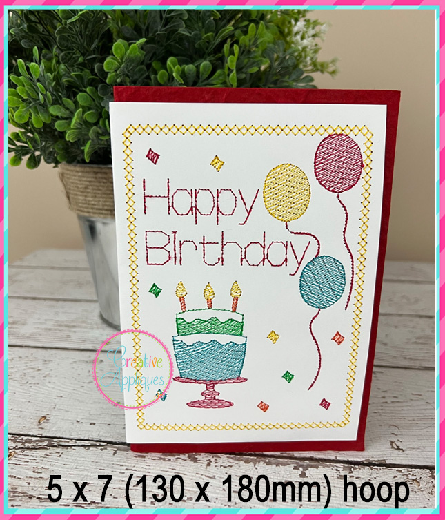 Happy Birthday Card Embroidery Design - Creative Appliques