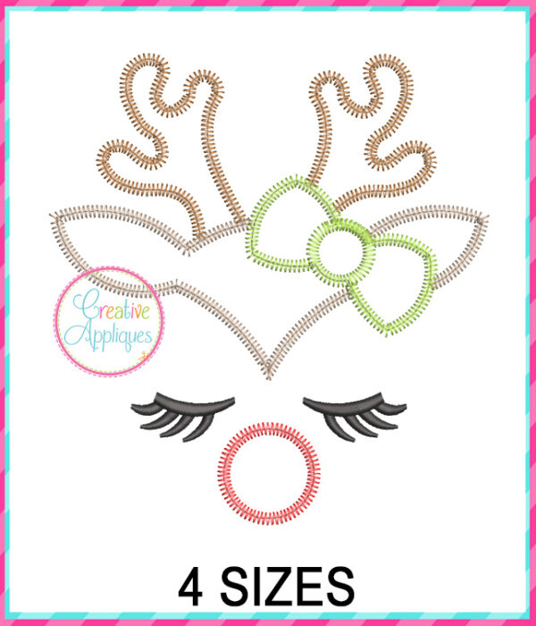 Zigzag Reindeer Girl Face Applique Design - Image 3