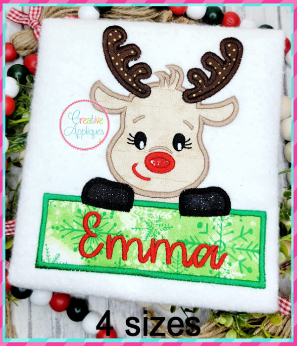 Reindeer Girl Frame Applique Design