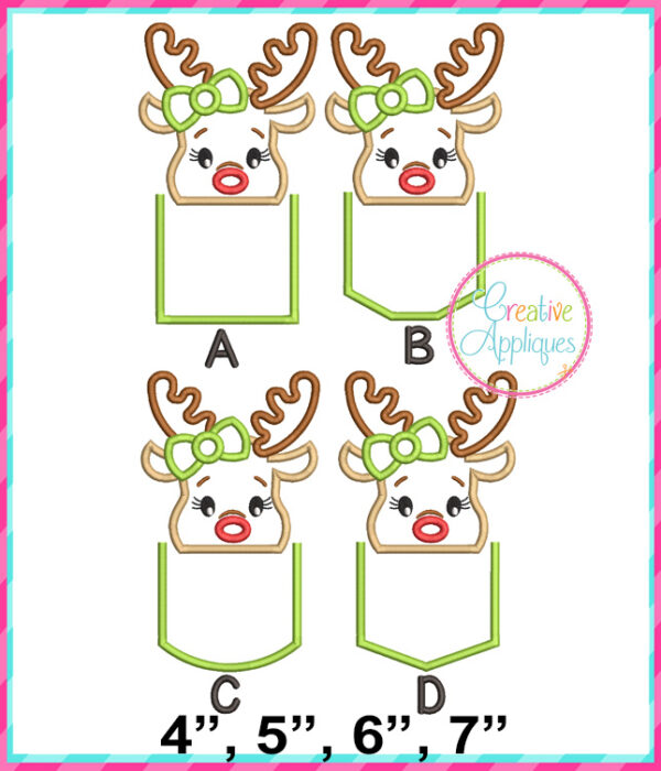 Girl Reindeer Pocket Applique Design Set