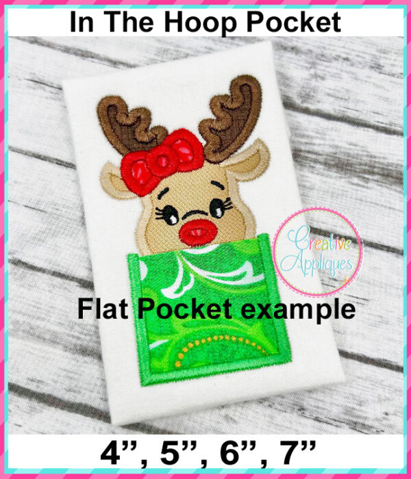 Girl Reindeer Pocket Applique Design Point - Image 2