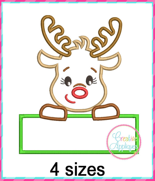 Reindeer Girl Frame Applique Design - Image 2