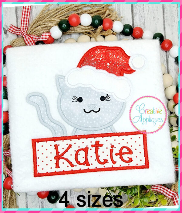 Santa Cat Girl Frame Applique Design - Image 2