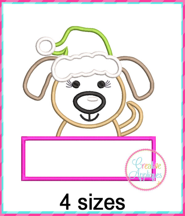 Santa Dog Girl Frame Applique Design - Image 2