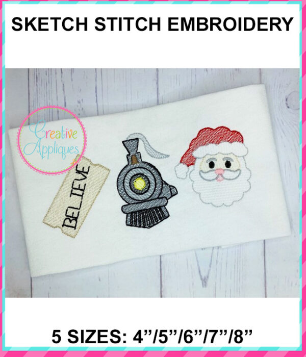 Ticket Train Santa Sketch Stitch Embroidery Design - Image 2