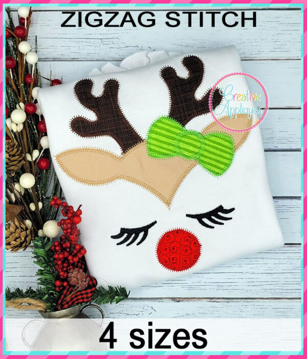 Zigzag Reindeer Girl Face Applique Design