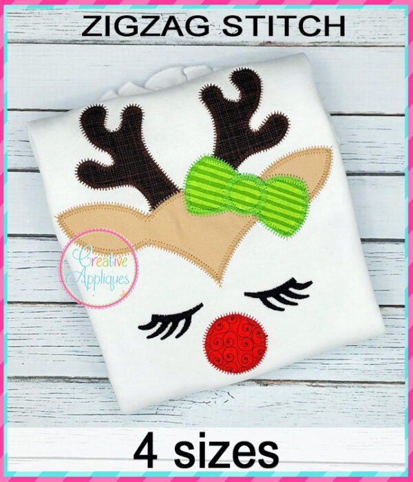 Zigzag Reindeer Girl Face Applique Design - Image 2