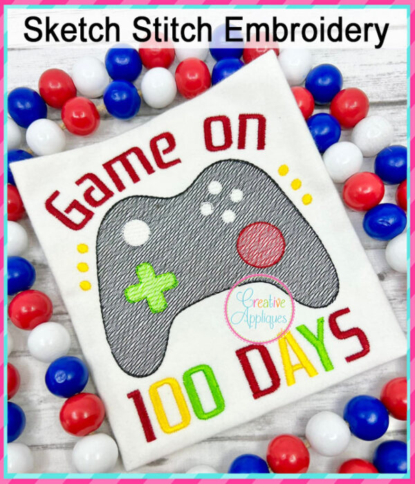 Game on 100 Days Embroidery Design Sketch Stitch