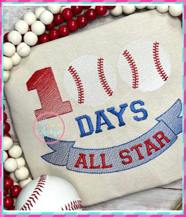 100 Days All Star Embroidery Design Sketch Stitch