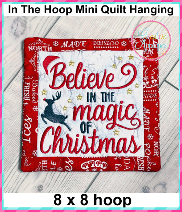 Believe In The Magic of Christmas In The Hoop Quilted Mini Hanging Embroidery Design 8x8 - Image 2