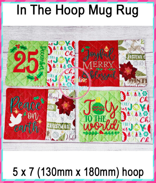 Christmas Mug Rug In The Hoop Embroidery Design Set 1 - Image 4