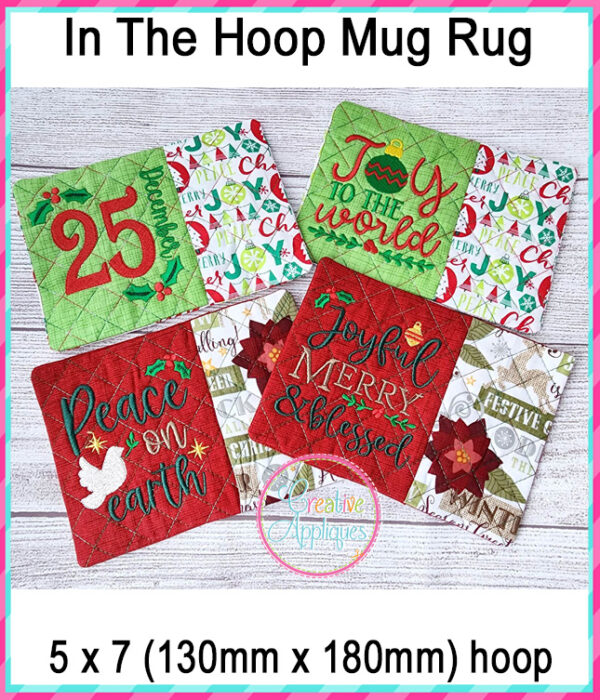 Christmas Mug Rug In The Hoop Embroidery Design Set 1 - Image 3