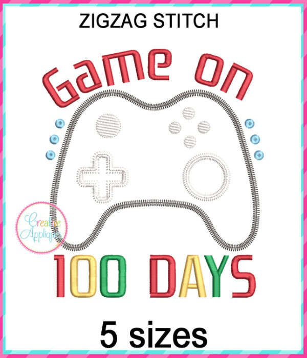 Game on 100 Days Applique Design Zigzag Stitch - Image 2