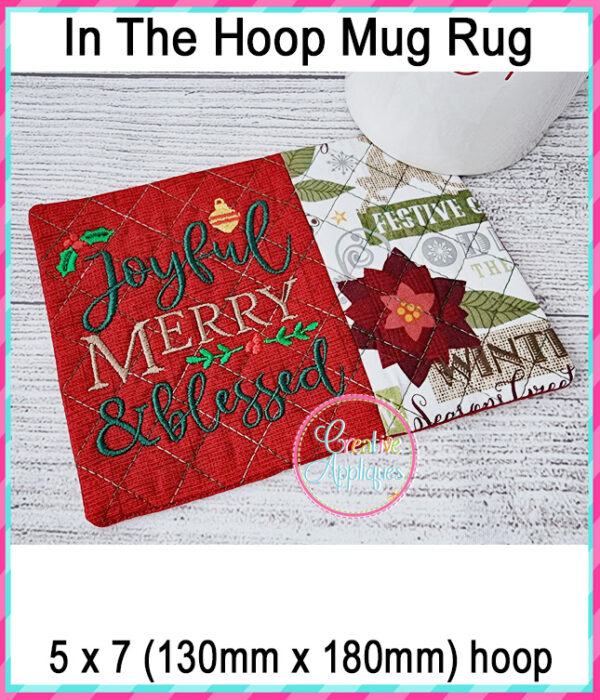 Joyful Merry Blessed Mug Rug In The Hoop Embroidery Design