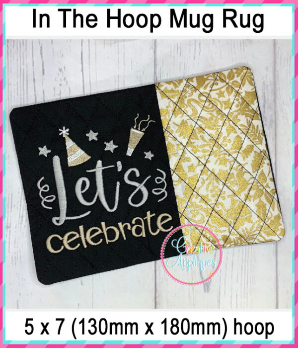 New Years Mug Rug In The Hoop Embroidery Design Set - Image 3