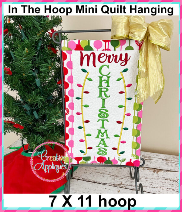 Merry Christmas In The Hoop Quilted Mini Hanging Embroidery Design 7x11