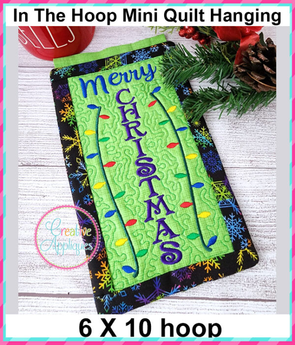 Merry Christmas In The Hoop Quilted Mini Hanging Embroidery Design 6x10 - Image 2